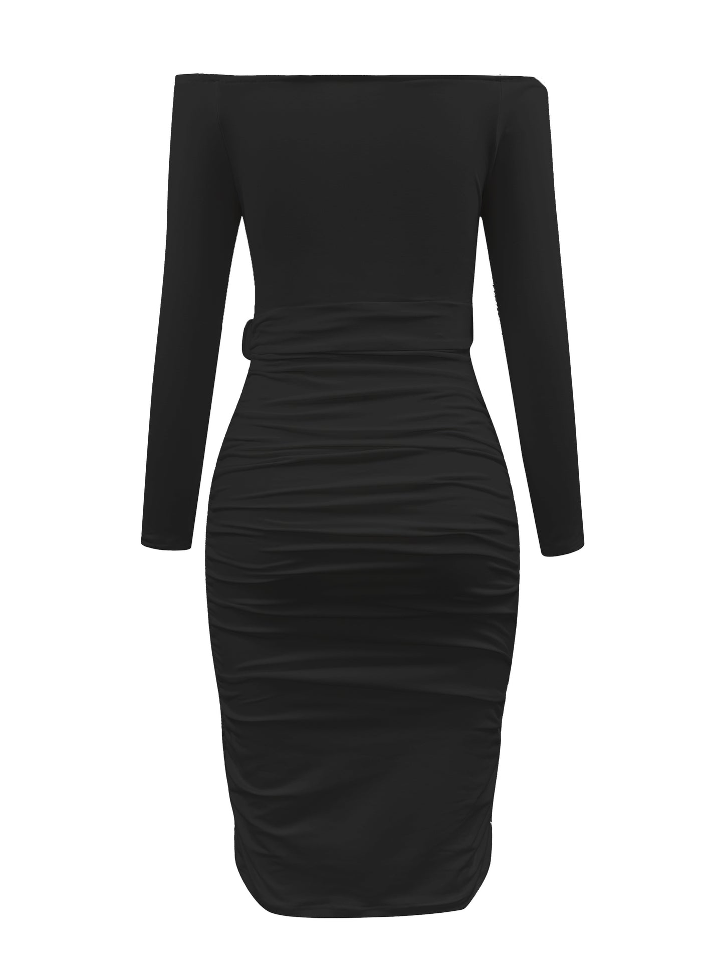 gbolsos Ruched Solid Dress, Casual Off Shoulder Bodycon Long Sleeve Dress, Women's Clothing