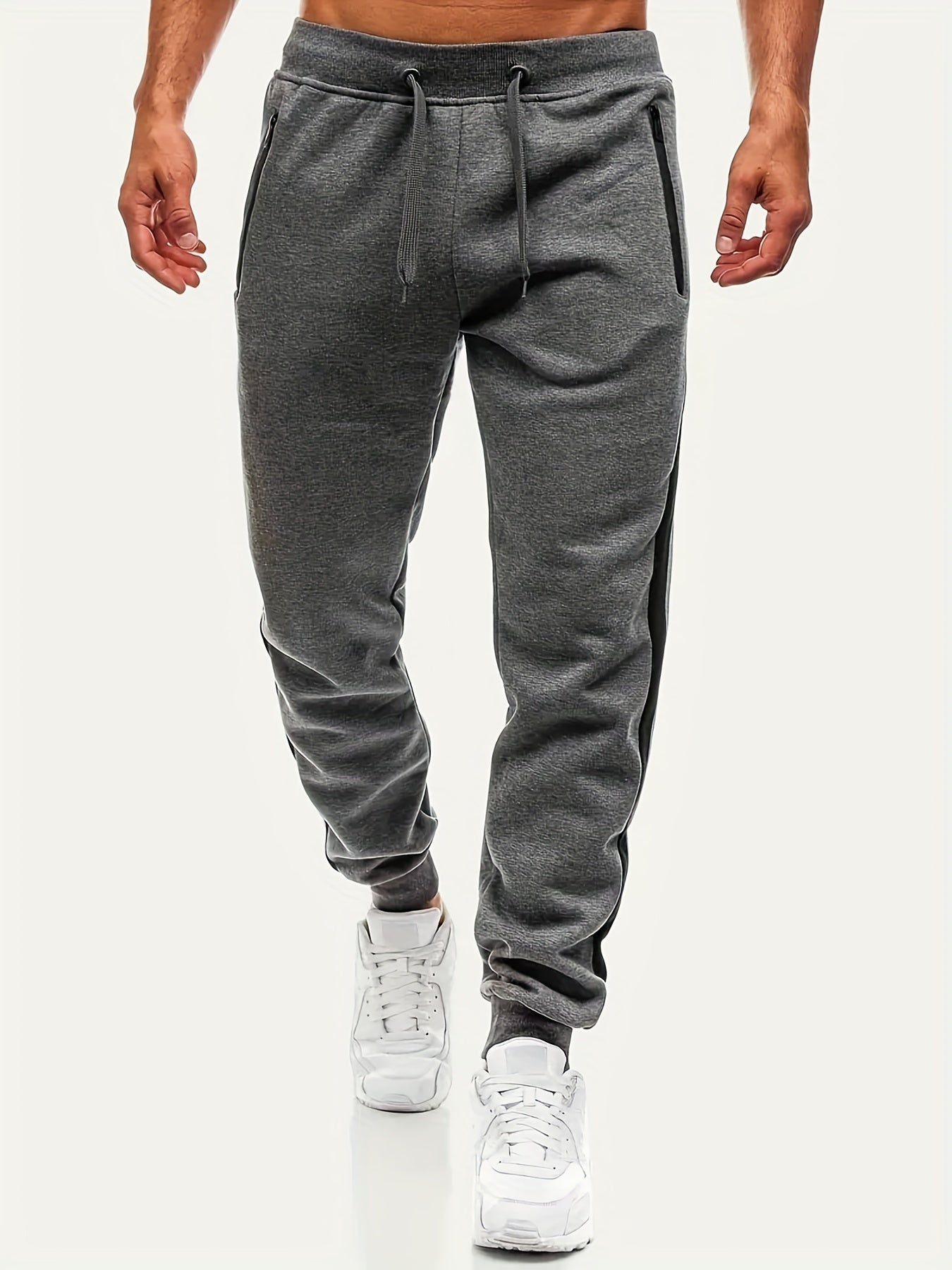 gbolsos Zipper Pocket Joggers, Men's Casual Loose Fit Slightly Stretch Waist Drawstring Pants For The Four Seasons Fitness Cycling