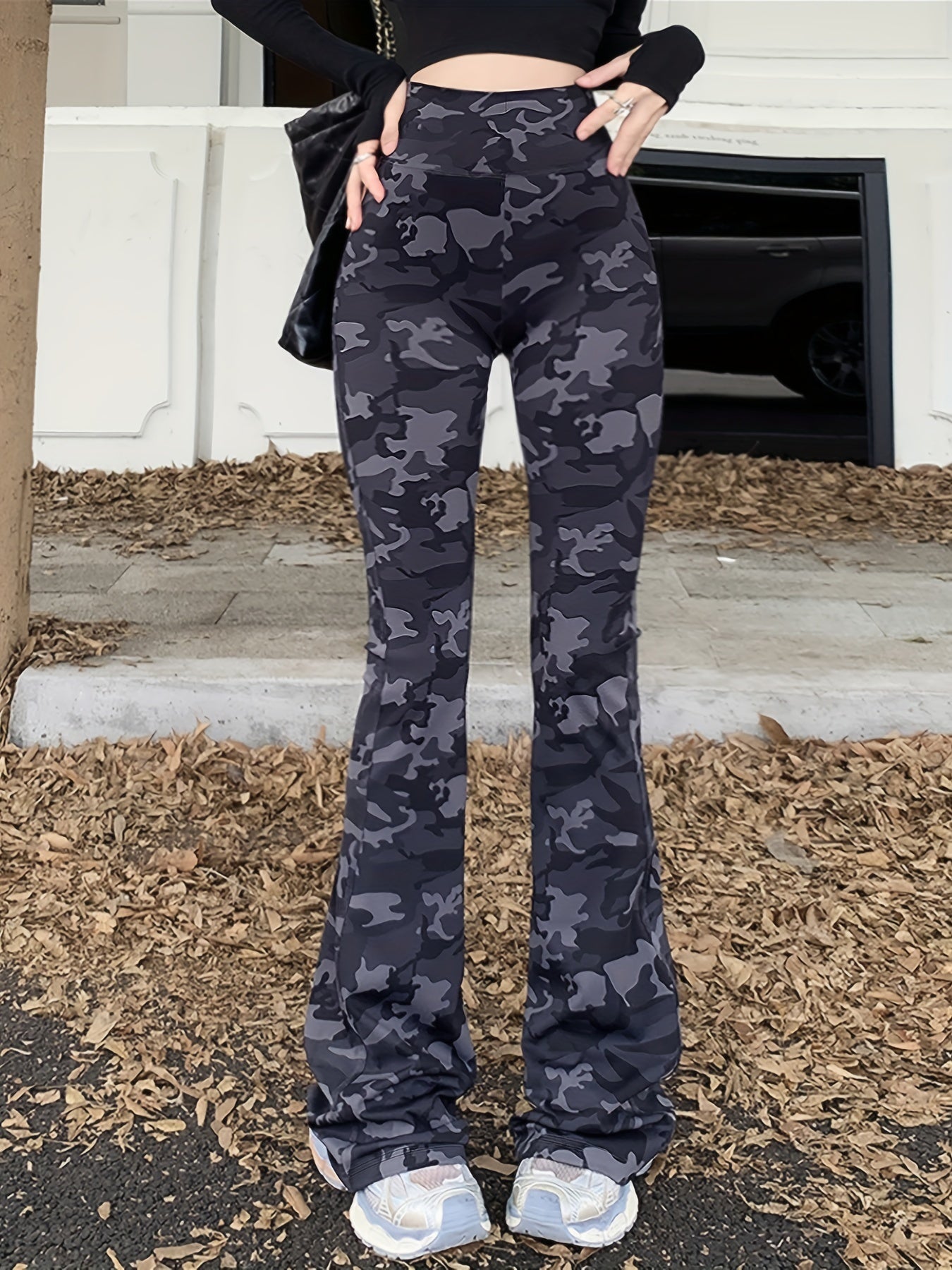 gbolsos Camo Print High Waist Pants, Casual Slim Pants For Spring & Summer, Women's Clothing