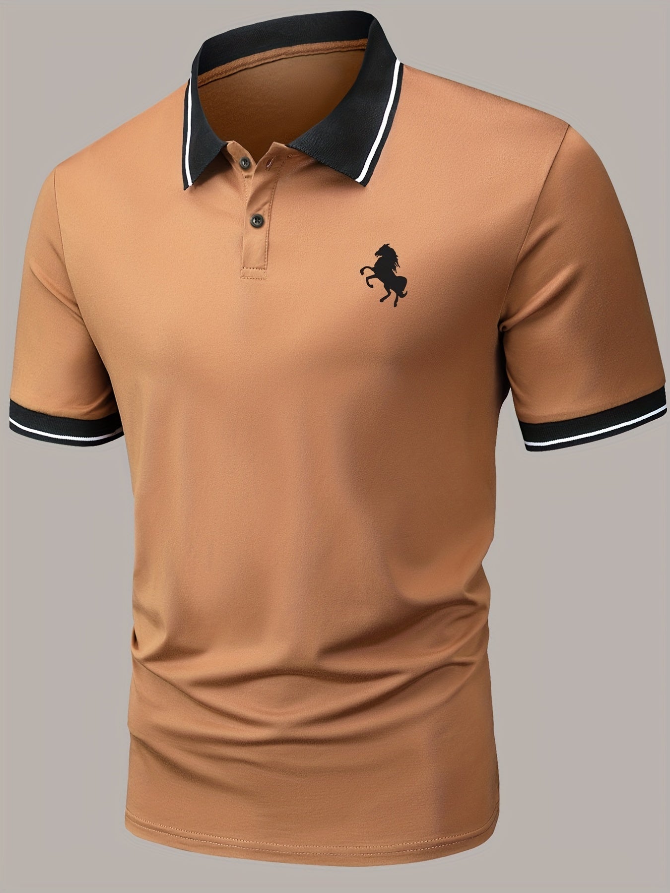 Men's Lapel Polo Shirt Short Sleeve Casual Slight Stretch Button Regular Summer Wear