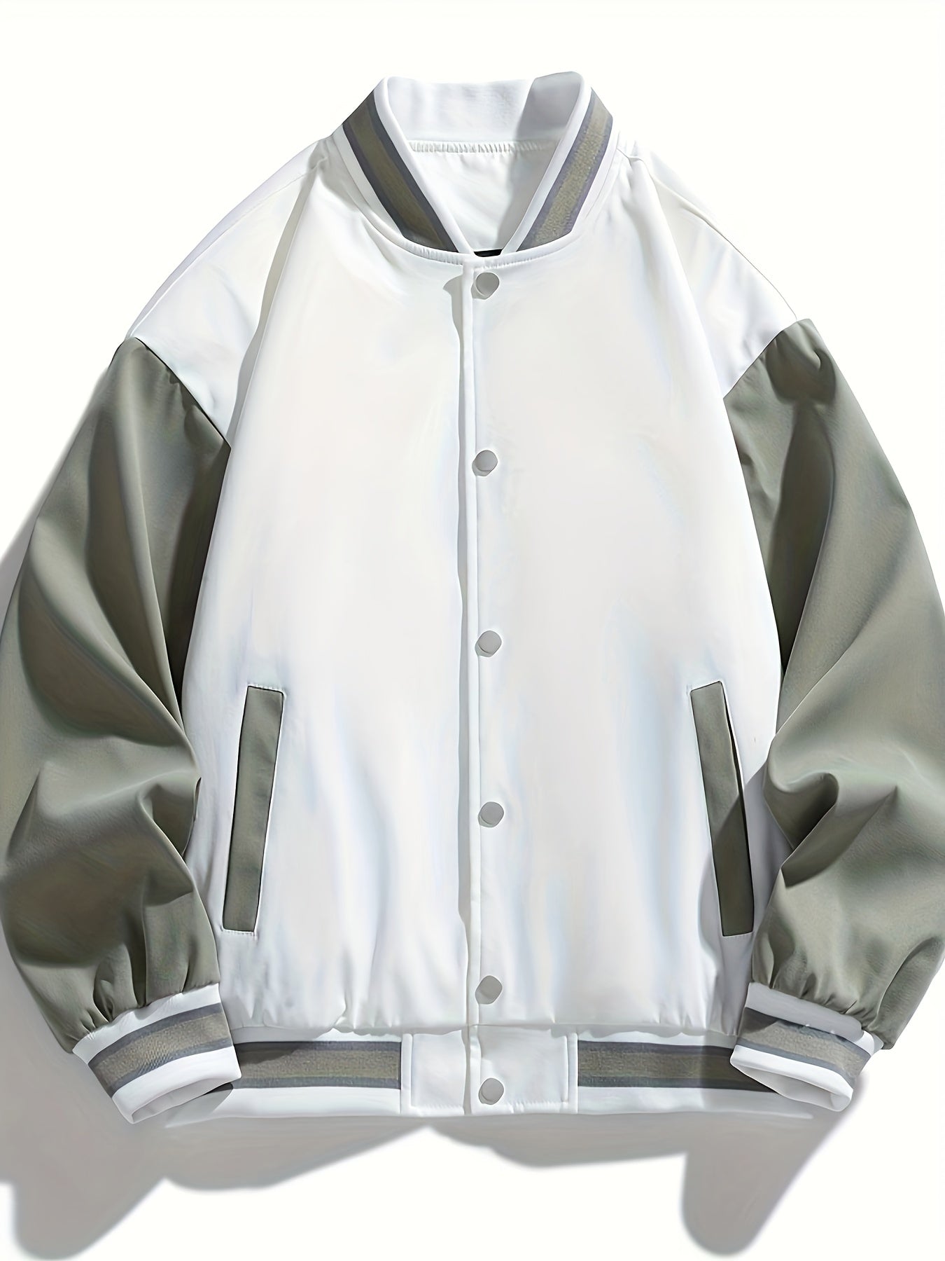 gbolsos Men's Autumn Winter Baseball Jacket Contrast Color Raglan Band Collar Jacket For Males, Men's Clothing, Plus Size