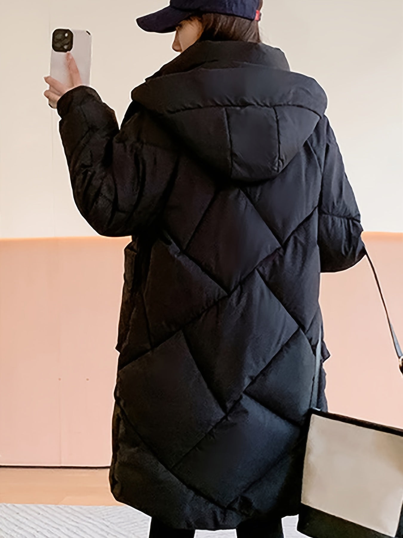 Button Front Warm Hooded Coat, Casual Long Length Winter Outerwear, Women's Clothing