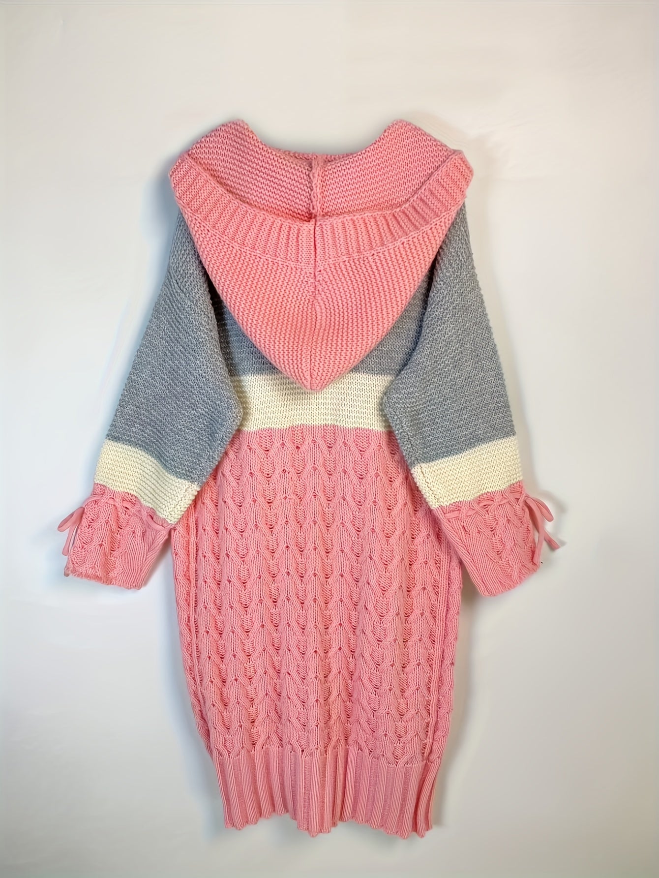 gbolsos Color Block Open Front Sweater Cardigan, Casual Long Sleeve Hooded Knitted Cardigan, Women's Clothing