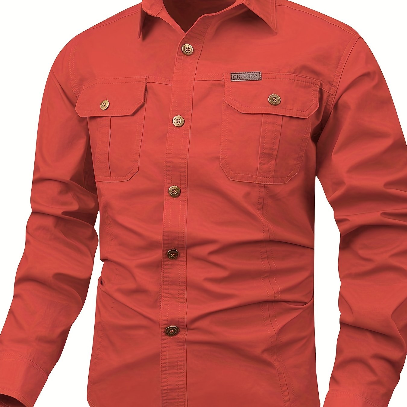 gbolsos Trendy Men's Casual Long Sleeve Cargo Shirt With Pockets, Men's Shirt For Spring Autumn, Tops For Men