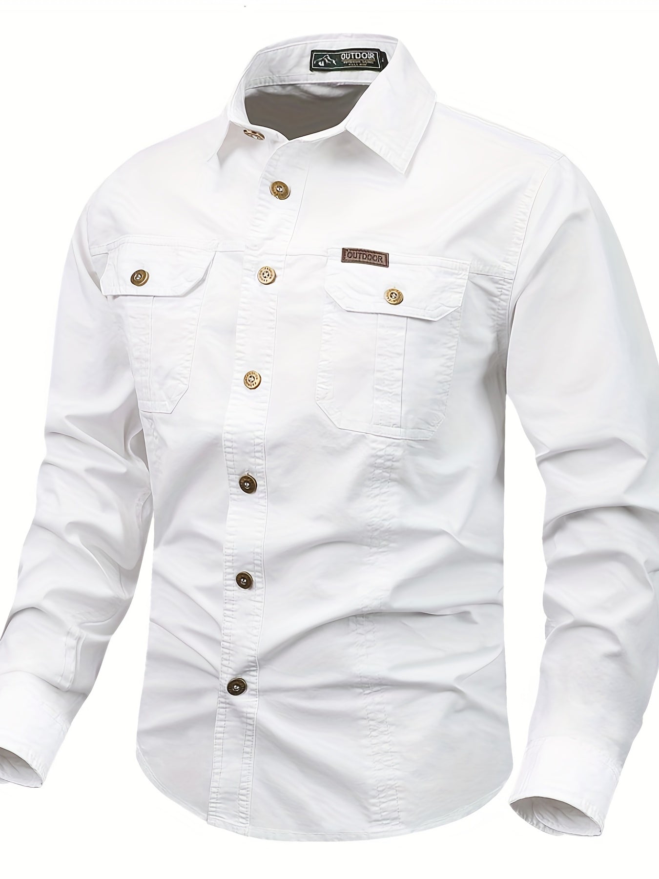 gbolsos Trendy Men's Casual Long Sleeve Cargo Shirt With Pockets, Men's Shirt For Spring Autumn, Tops For Men