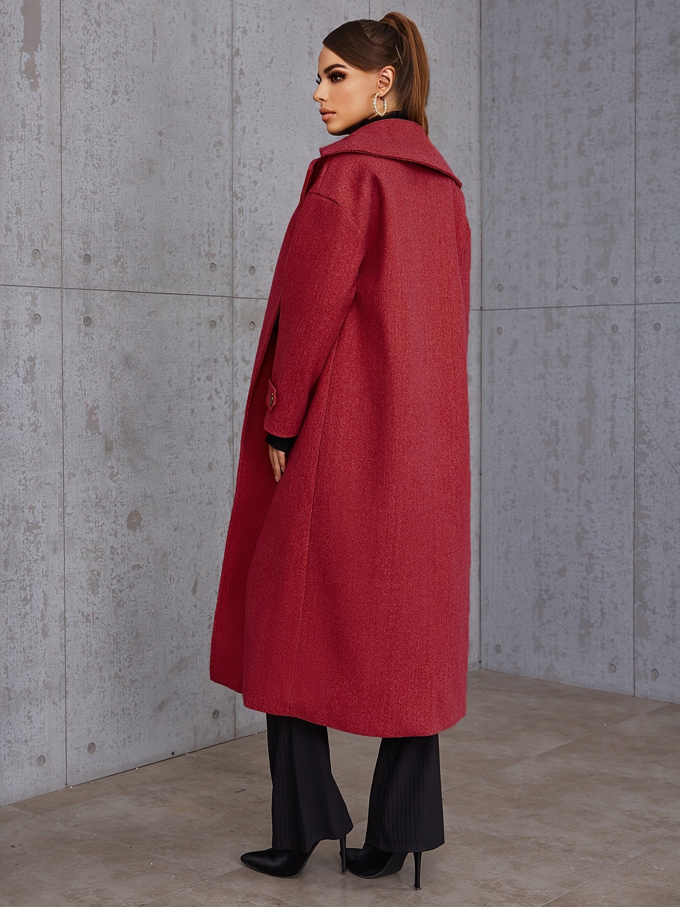 gbolsos Long Length Waterfall Collar Coat, Elegant Open Front Long Sleeve Outerwear, Women's Clothing