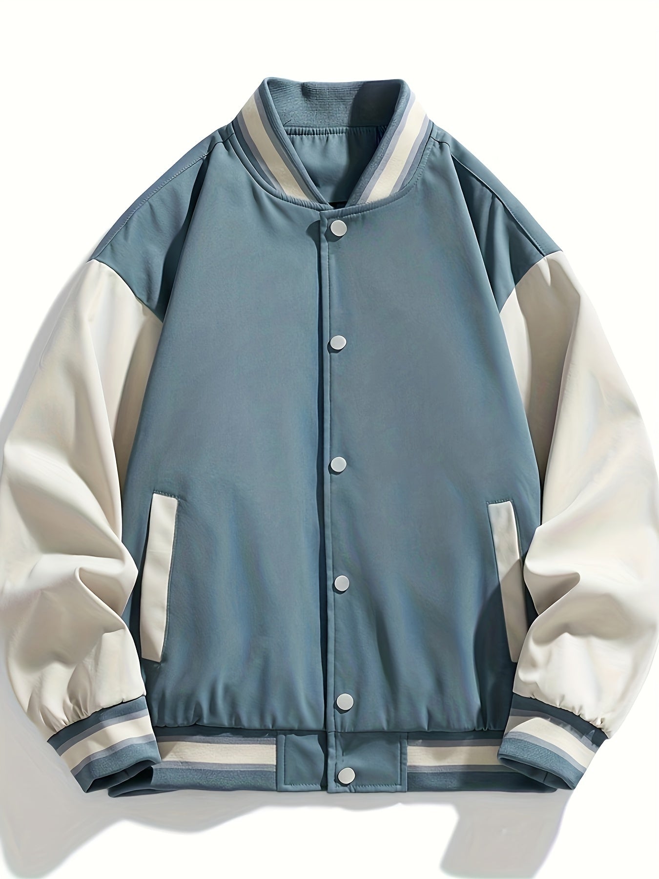 gbolsos Men's Autumn Winter Baseball Jacket Contrast Color Raglan Band Collar Jacket For Males, Men's Clothing, Plus Size