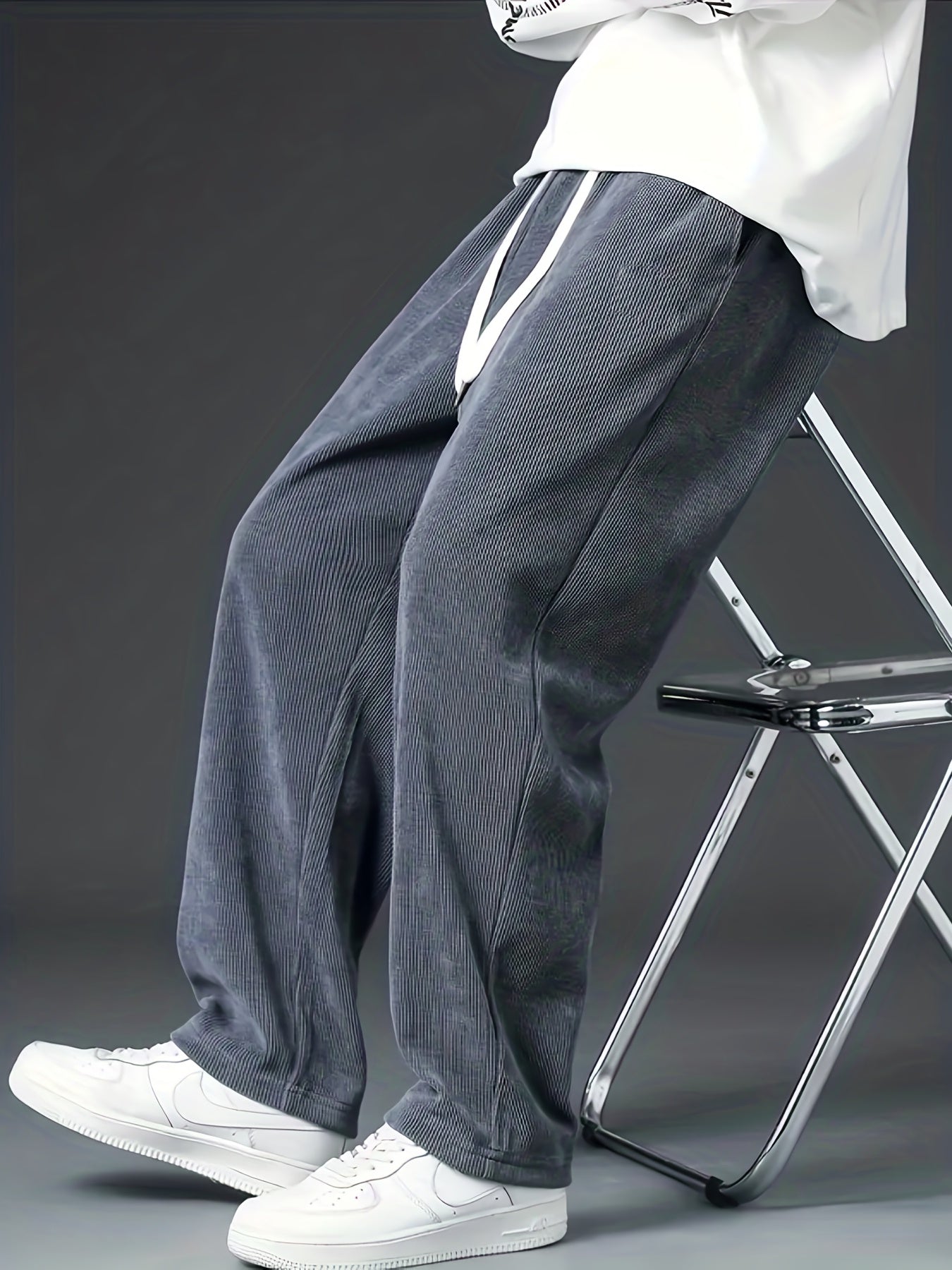 gbolsos Men's Corduroy Comfy Straight Leg Pants, Casual Loose Fit Mopping Trousers For Fall Winter