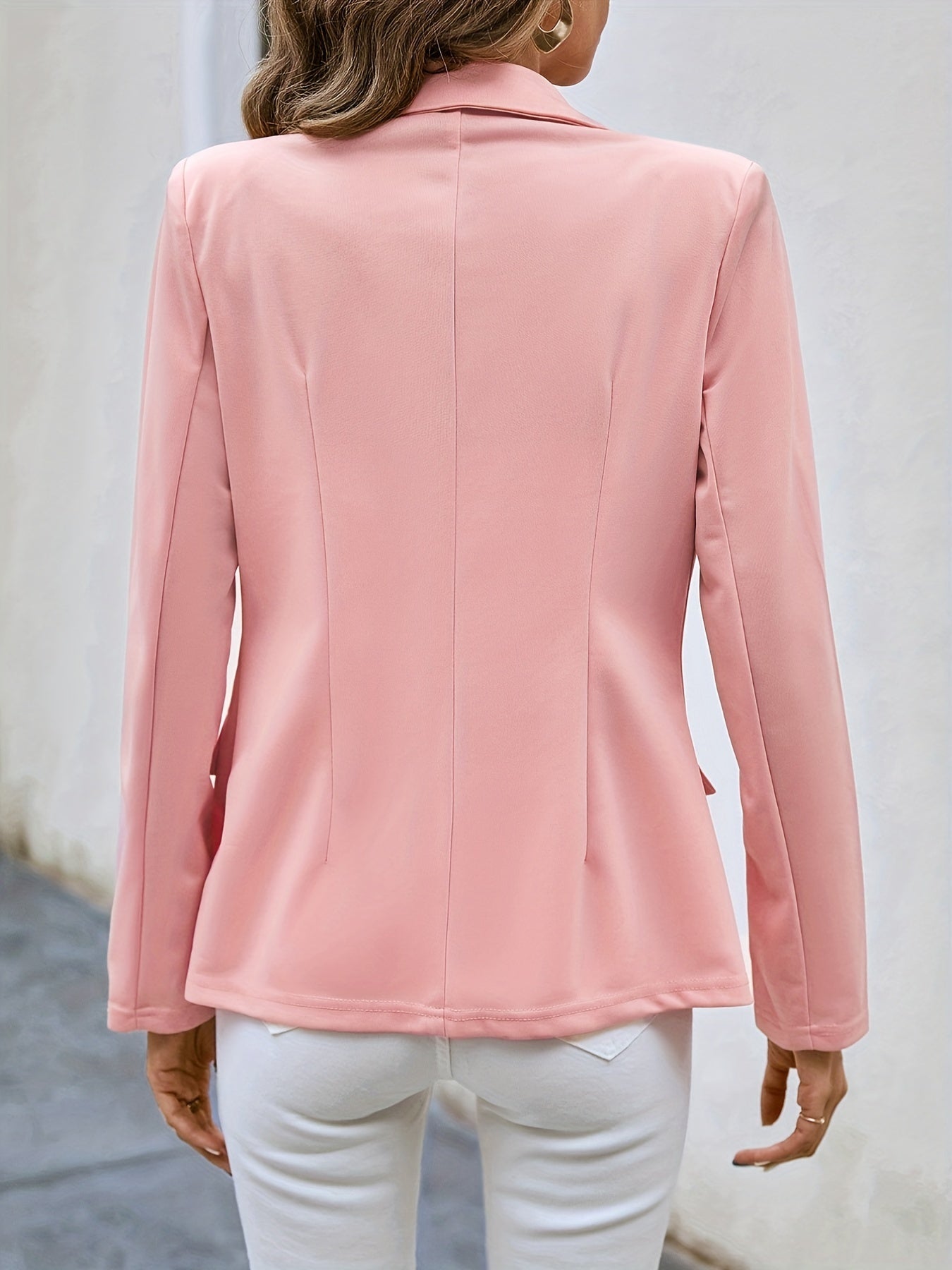 Double Breasted Solid Blazer, Elegant Open Front Long Sleeve Work Office Outerwear, Women's Clothing
