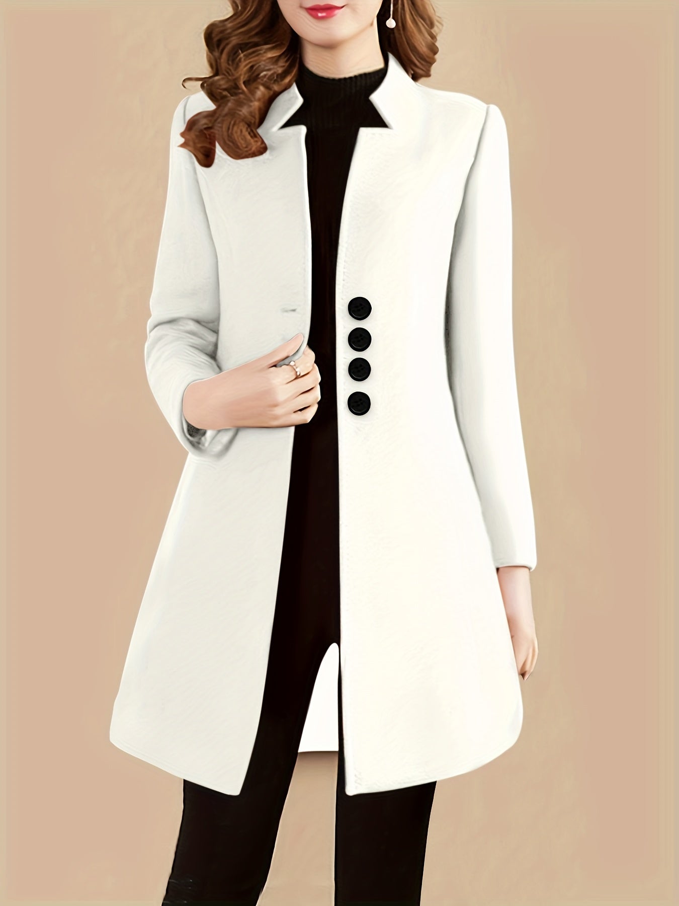 gbolsos Single Breasted Solid Coat, Elegant Long Sleeve Versatile Outerwear, Women's Clothing