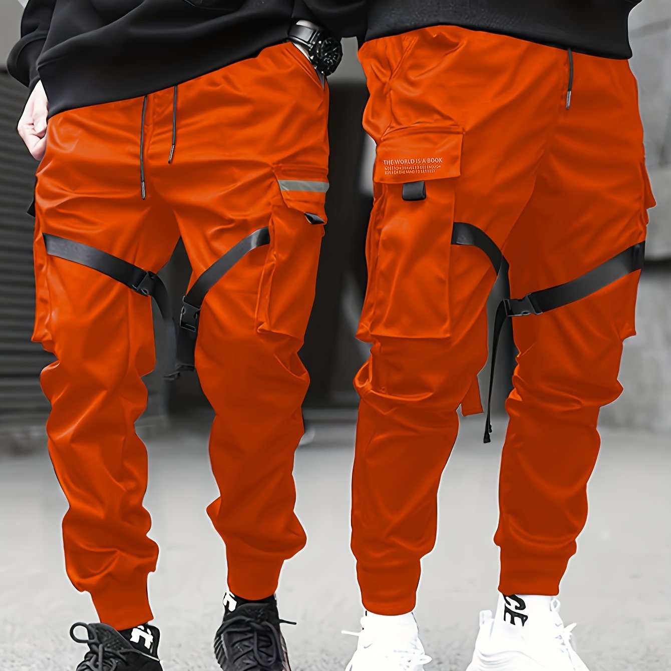 gbolsos Classic Design Multi Flap Pockets Cargo Pants,Men's Loose Fit Drawstring Kpop Cargo Pants, For Skateboarding, Street, Outdoor Camping