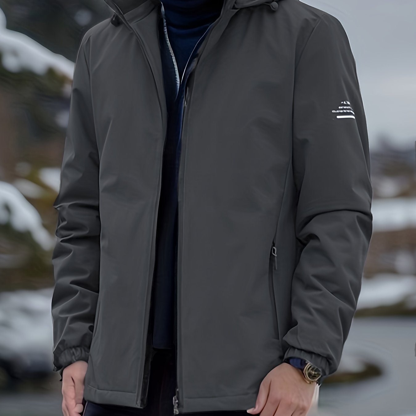 gbolsos Men's Soft-Shell Hooded Jacket, Casual Windproof & Waterproof Zip Up Detachable Hood Comfy Jacket For Outdoor