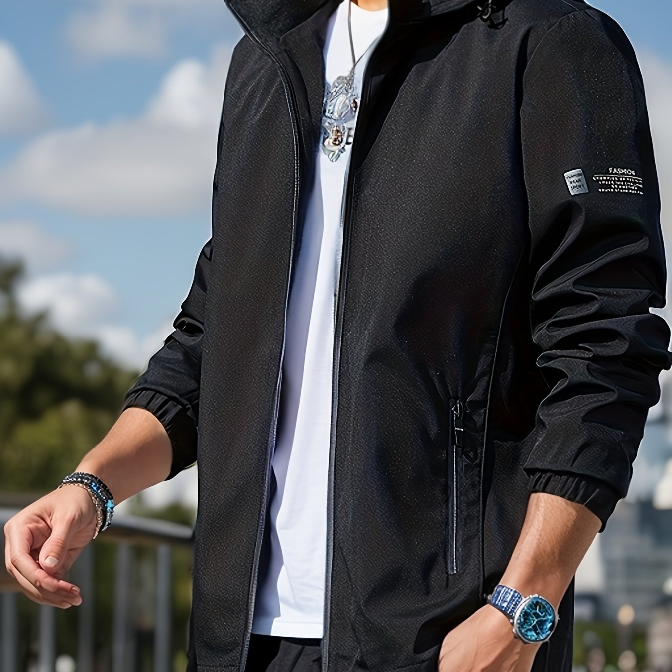 gbolsos Men's Windbreaker Detachable Hooded Jacket, Zipper Pockets Jackets By Activity For Outdoor Activities