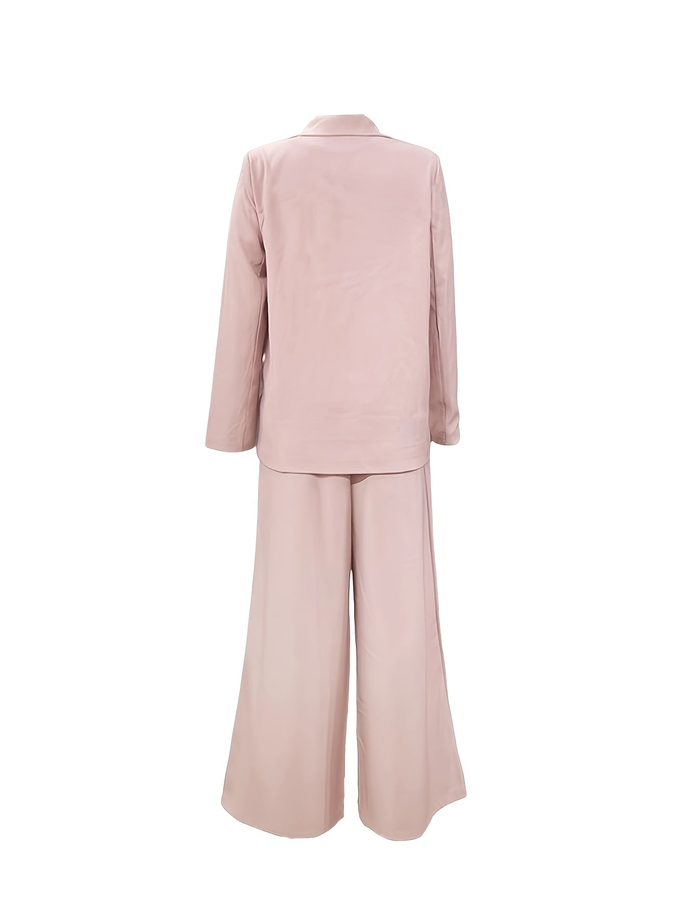 gbolsos Solid Casual Two-piece Set, Lapel Long Sleeve Blazer & Wide Leg Pants Outfits, Women's Clothing