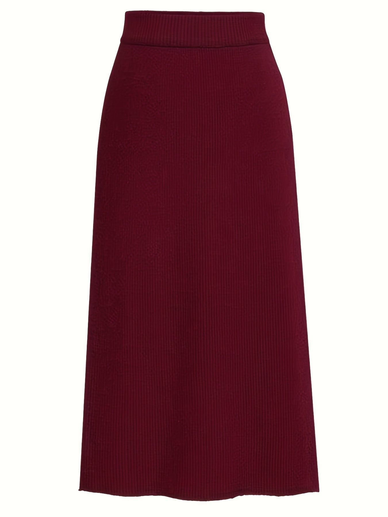 gbolsos Plus Size Elegant Knit Skirt, Women's Plus Solid Ribbed High Rise High Stretch Split Hem Midi Maxi Skirt