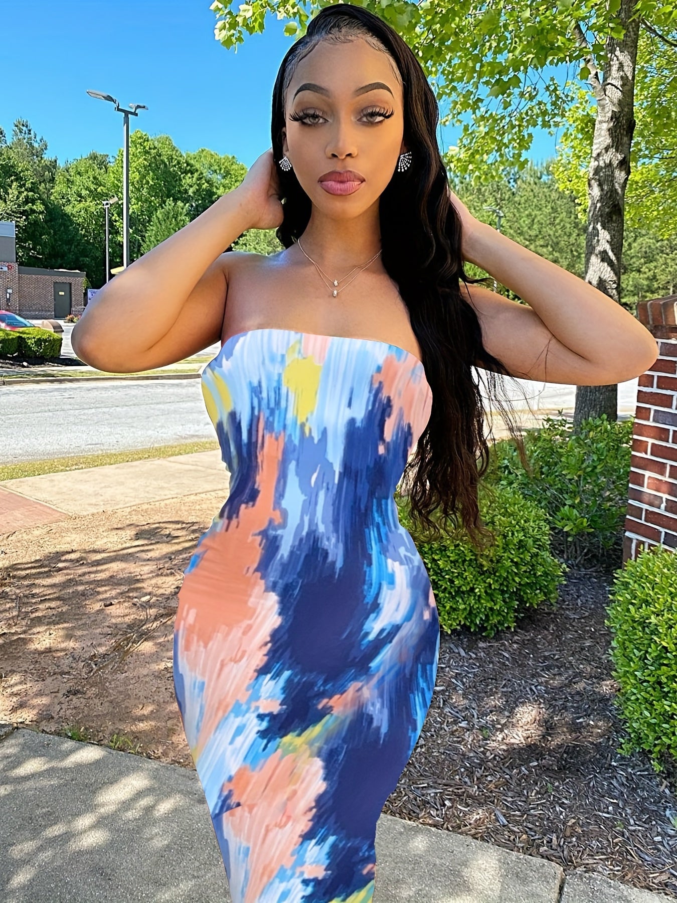 gbolsos Tie Dye Bodycon Tube Dress, Sexy Backless Stretchy Tube Dress, Women's Clothing
