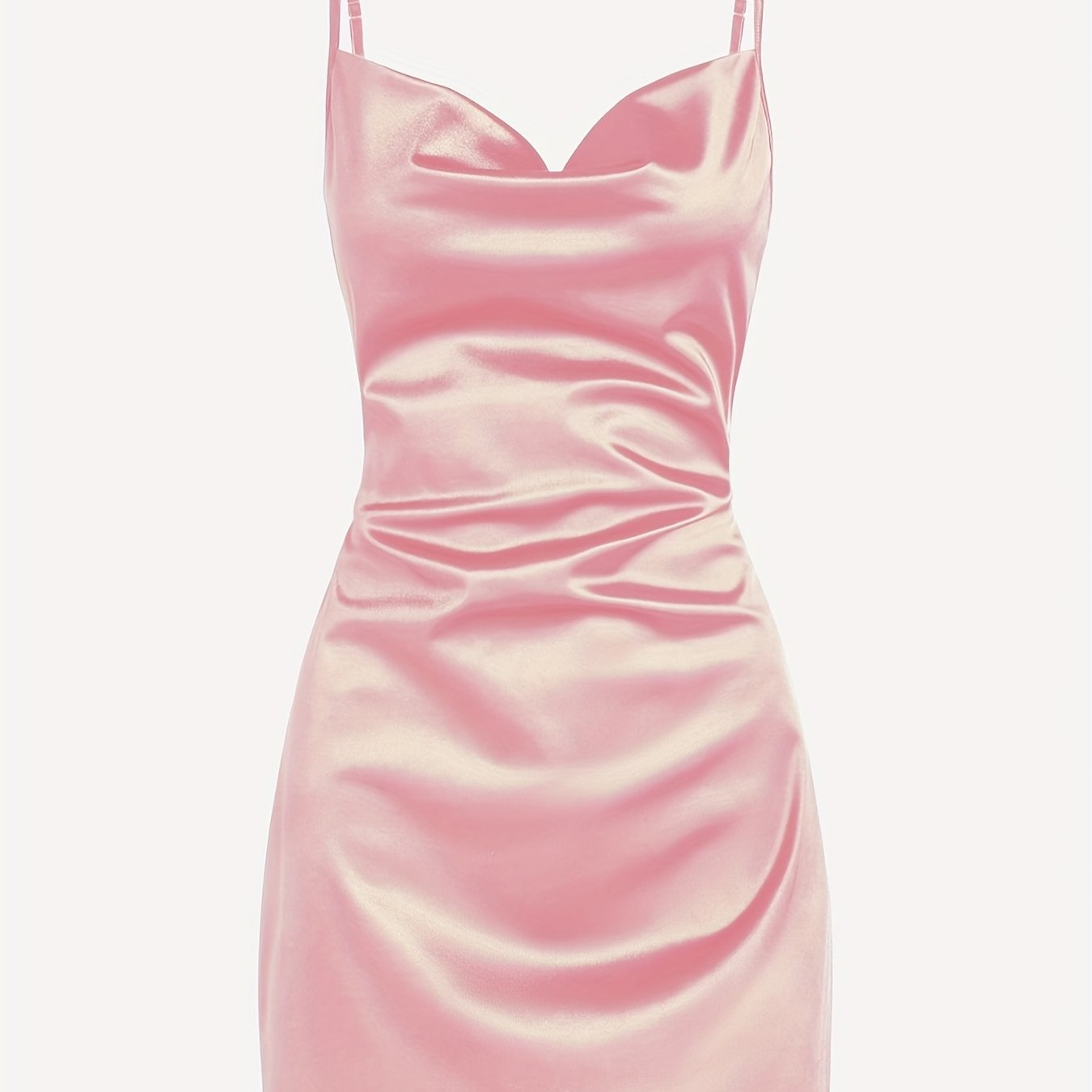 Solid Cowl Neck Spaghetti Dress, Sexy Tie Back Bodycon Cami Dress For Summer, Women's Clothing