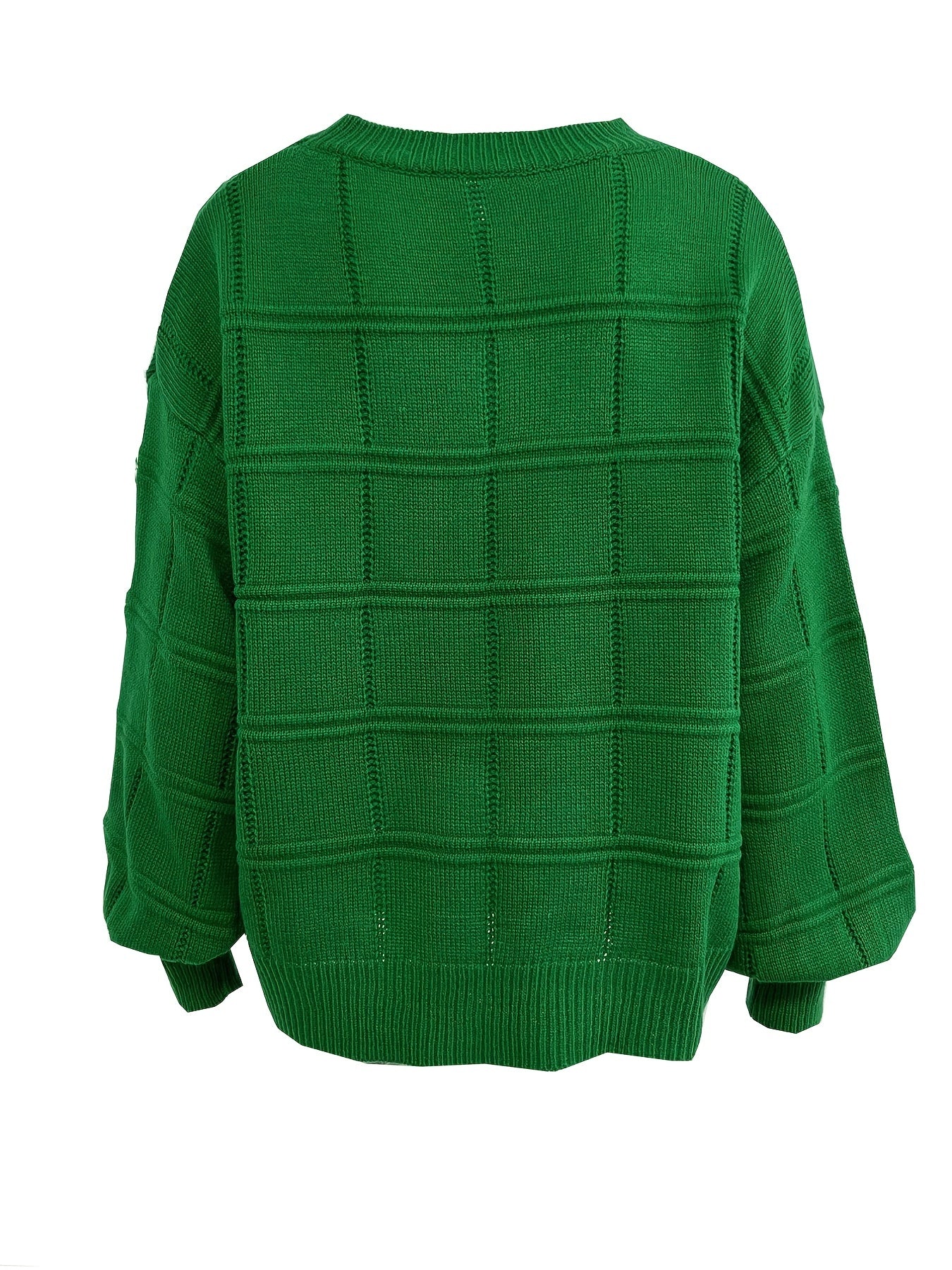 Stylish Solid Crew Neck Sweater, Casual Long Sleeve Sweater, Casual Tops For Fall & Winter, Women's Clothing