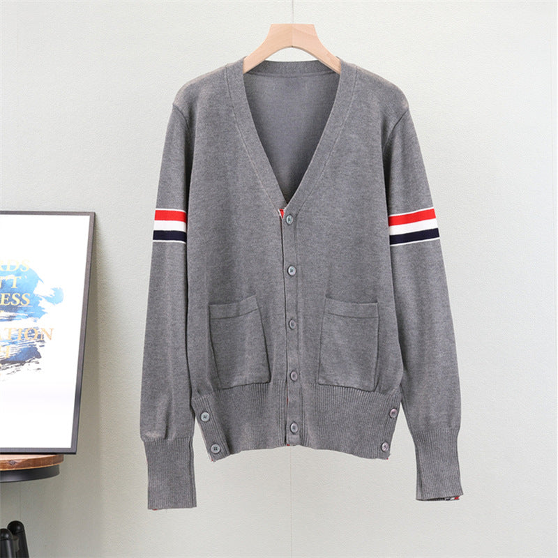 GBOLSOS New spring and autumn new college style tb double sleeve webbing crew neck long sleeve knitted sweater sweater loose and thin sweater women