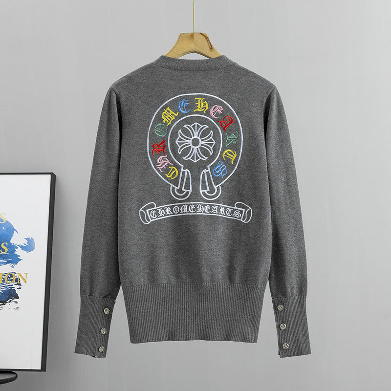 GBOLSOS Cross-border 2025 trade spring new female alphabet embroidered sweater Korean version V-neck outer wear knitted cardigan jacket knitted sweater