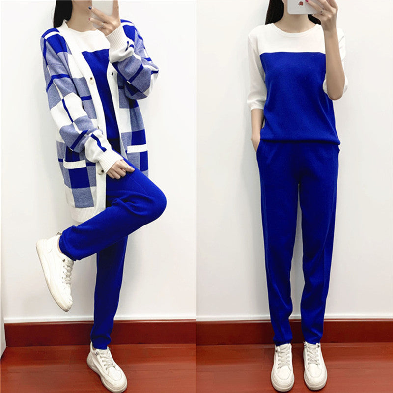 GBOLSOS Hot trade 2025 autumn and winter temperament three-piece set women's 2025 style age-reducing casual fashion knitted jacket sweater three-piece set
