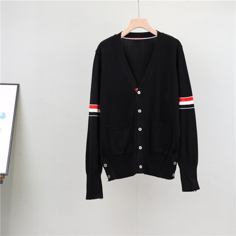 GBOLSOS New spring and autumn new college style tb double sleeve webbing crew neck long sleeve knitted sweater sweater loose and thin sweater women