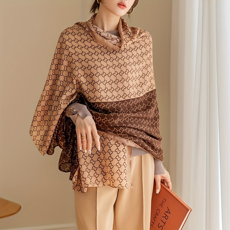 gbolsos Geometric Plaid Print Scarf Khaki Color Block Coldproof Shawl Elegant Casual Warm Wrap Classic Large Scarves For Women