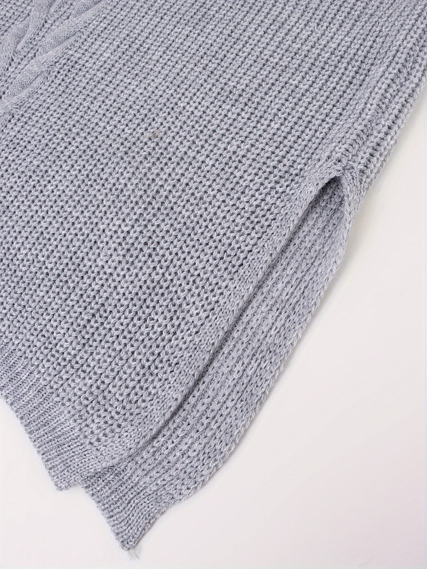 gbolsos Plus Size Solid Knitted Sweater, Casual V Neck Long Sleeve Sweater For Fall & Winter, Women's Plus Size Clothing