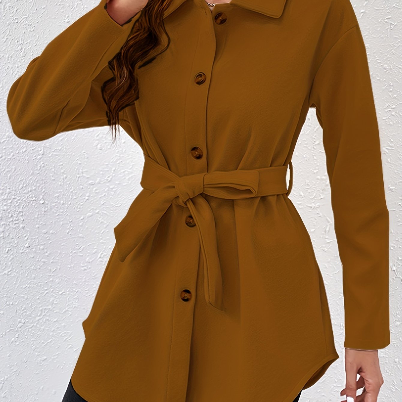 Solid Button Front Coat, Elegant Collared Long Sleeve Outerwear, Women's Clothing