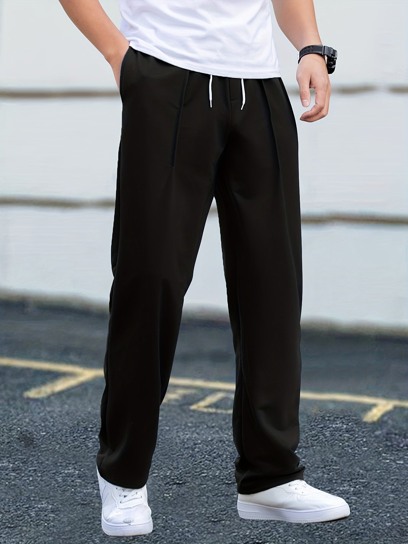 gbolsos Men's Casual Pants Drawstring Waist Straight Leg Work Track Pants
