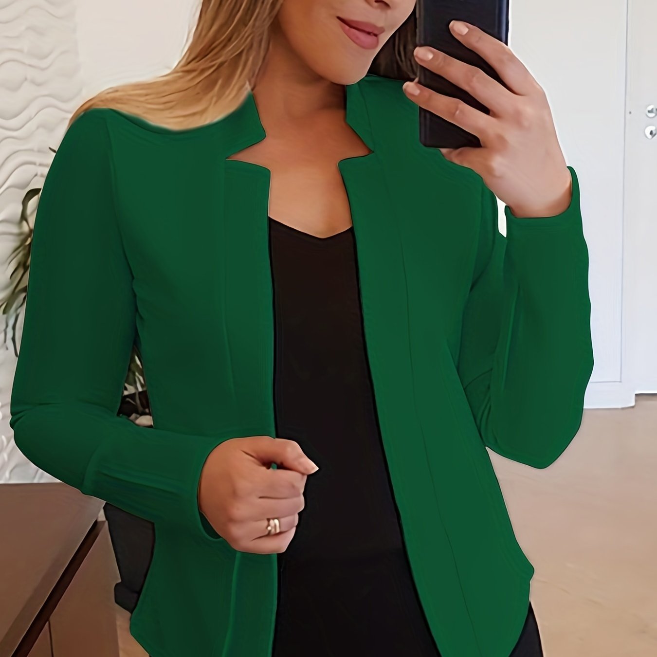 gbolsos Solid Split Open Front Blazer, Elegant Long Sleeve Blazer, Elegant & Stylish Tops For Office & Work, Women's Clothing
