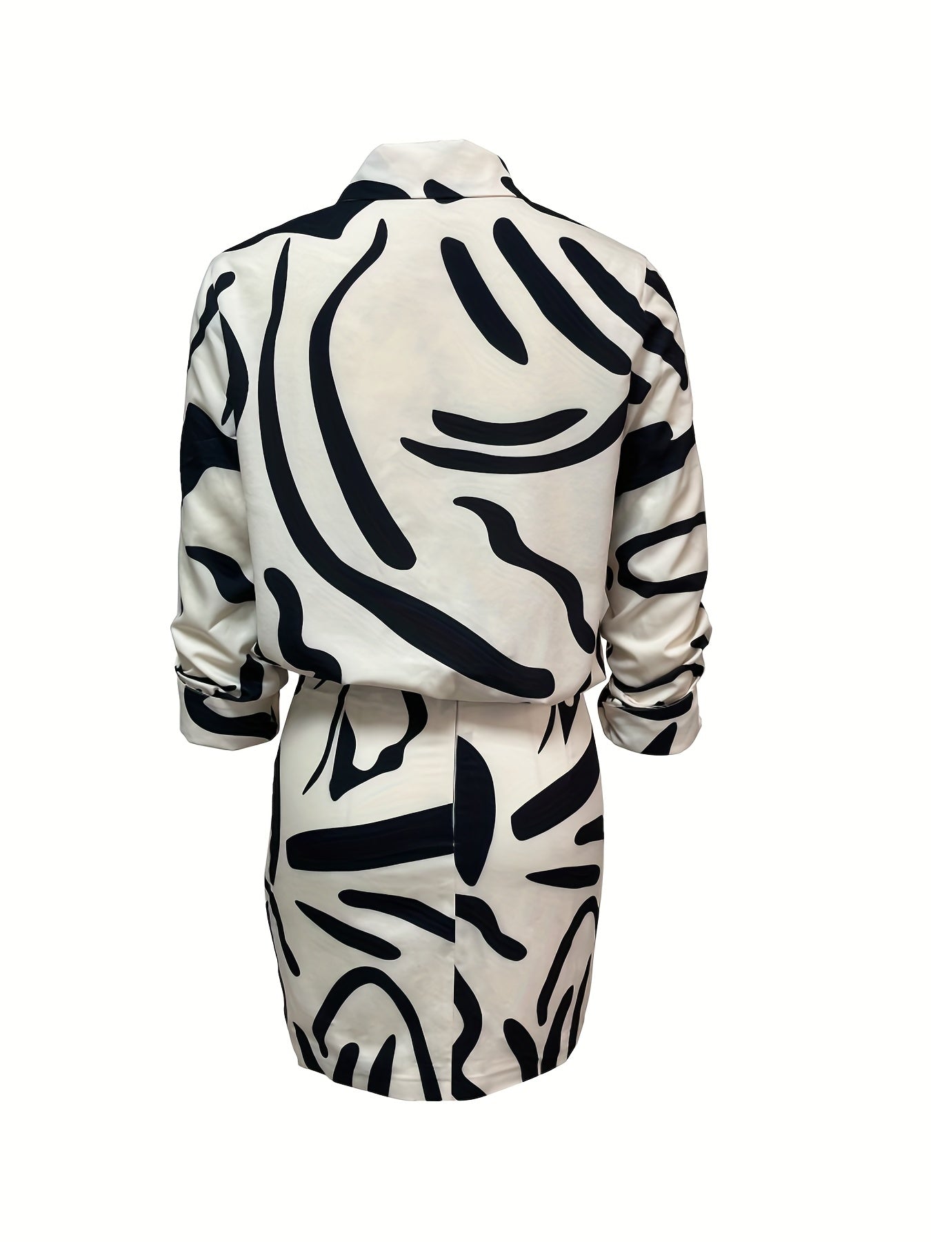 gbolsos Abstract Print Casual Two-piece Set, Button Front Long Sleeve Tops & Bag Hip Skirts Outfits, Women's Clothing