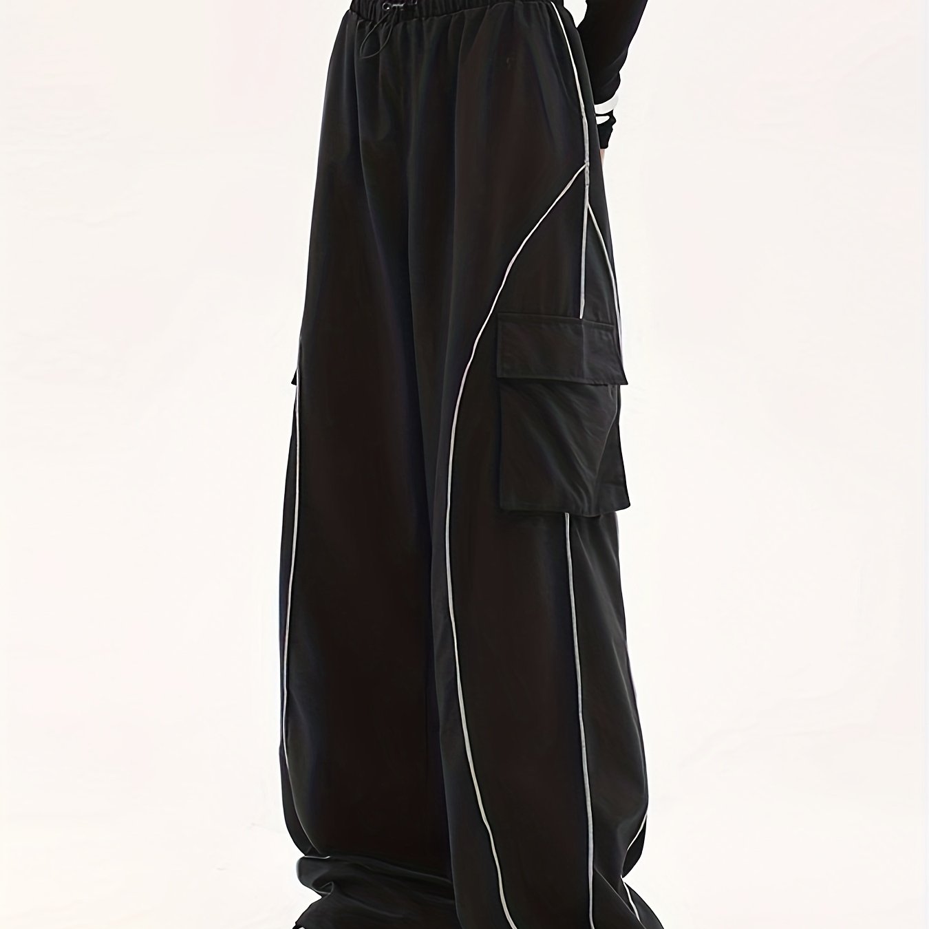 Y2K Striped Drawstring Pants, Baggy Long Length Wide Leg Pants, Women's Clothing