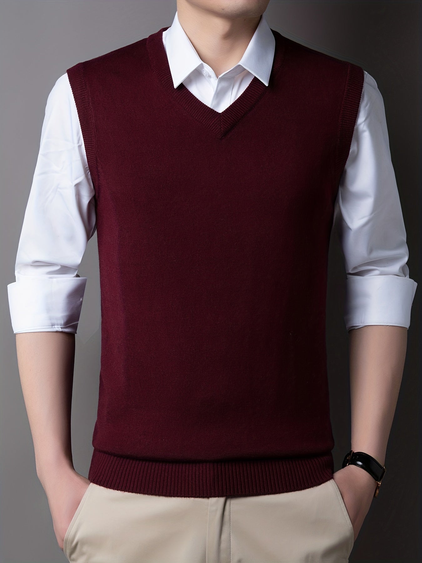 gbolsos Casual Knitted Pullover, V-neck Sleeveless Thermal Jacket, Wool Vest, Men's Tank Top For Autumn And Winter