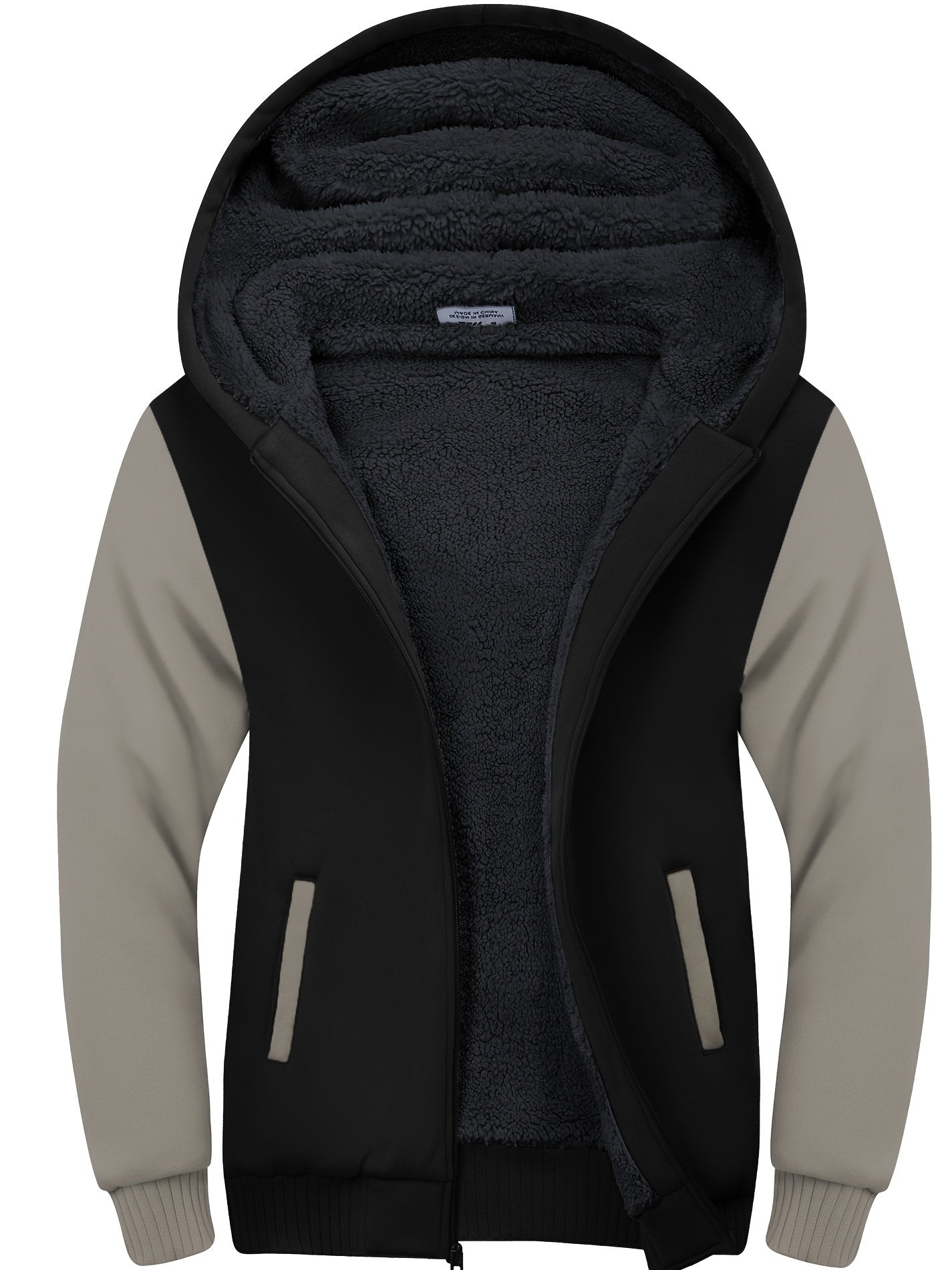 gbolsos Men's Contrast Colors Trendy And Versatile Zipper Hoodies Drawstring Fleece Long Sleeve Jacket, Suitable For Autumn And Winter, Suitable For Outdoor Sports