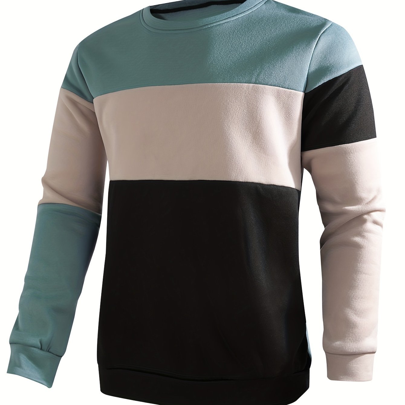 gbolsos Colorblock Sweatshirt, Men's Casual Solid Color Slightly Stretch Crew Neck Pullover Sweatshirt For Spring Fall