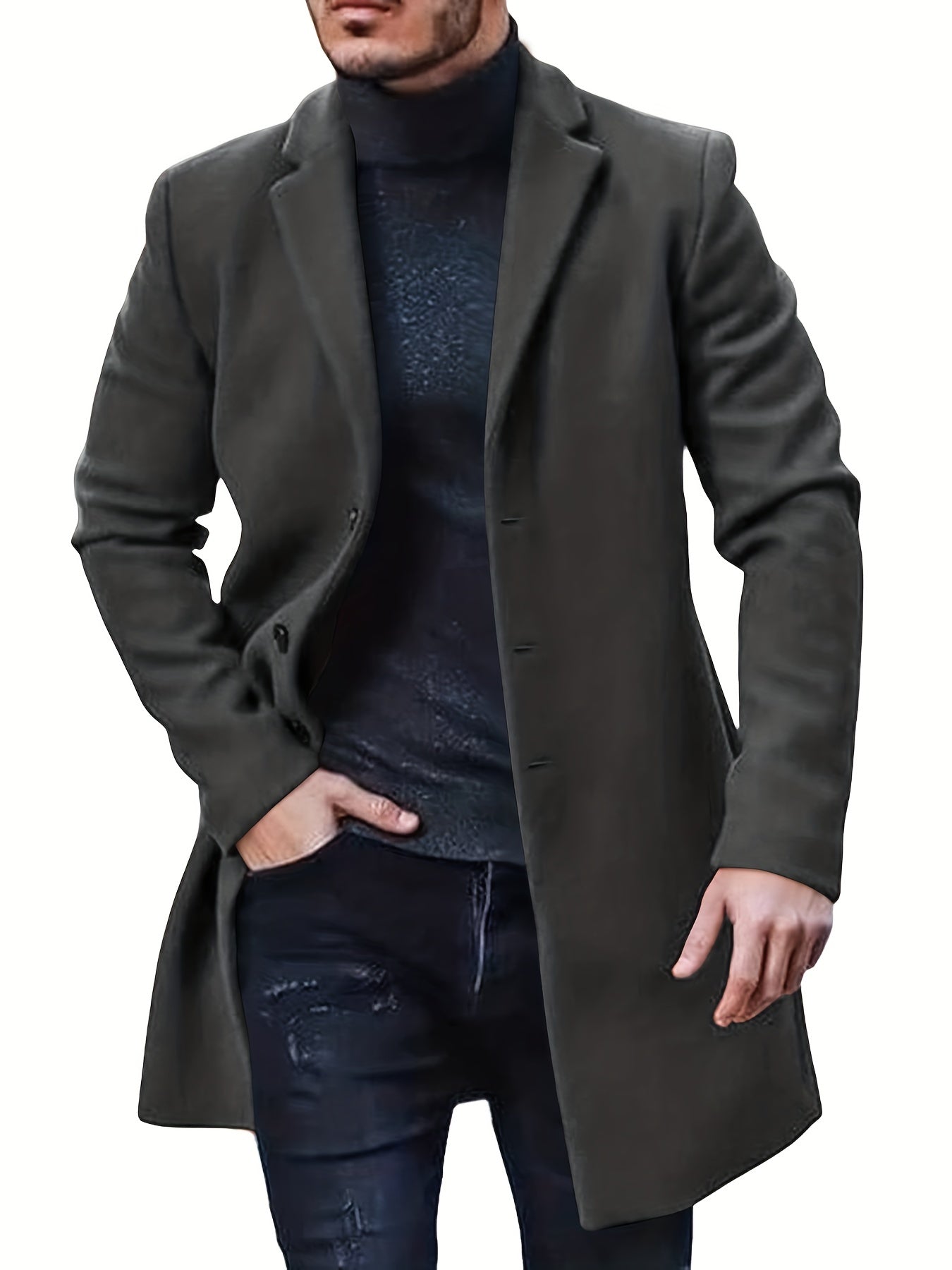 gbolsos Men's Retro Trench Coat, Semi-formal Warm Single Breasted Overcoat For Fall Winter Business