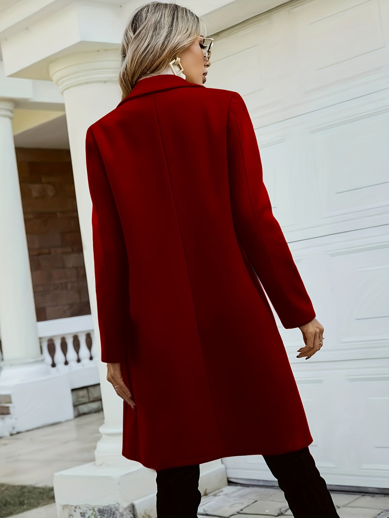 Double Breasted Trench Coat, Casual Solid Lapel Long Sleeve Outerwear, Women's Clothing