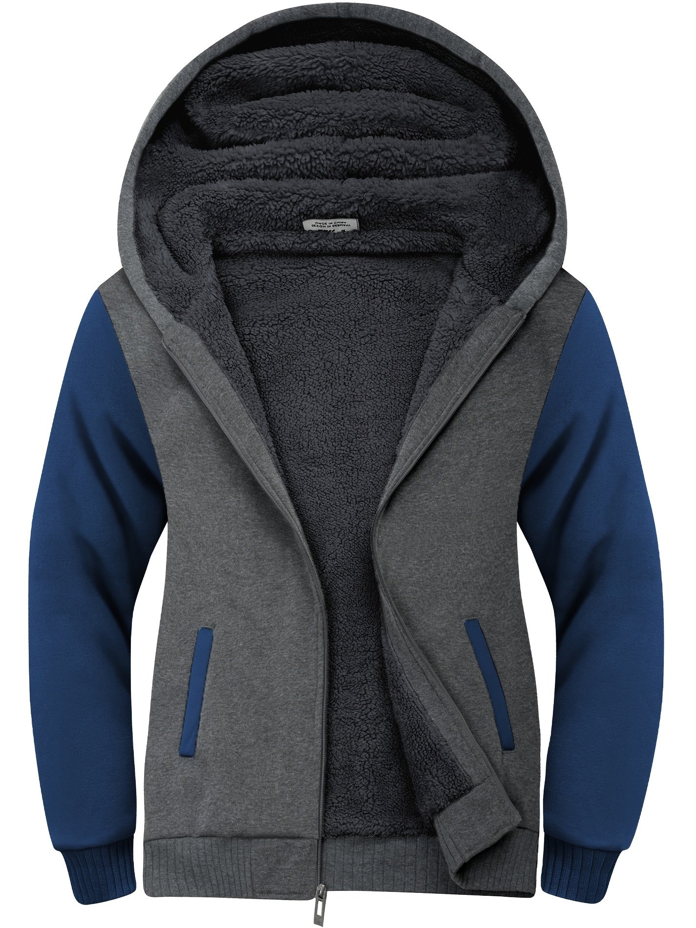 gbolsos Men's Contrast Colors Trendy And Versatile Zipper Hoodies Drawstring Fleece Long Sleeve Jacket, Suitable For Autumn And Winter, Suitable For Outdoor Sports
