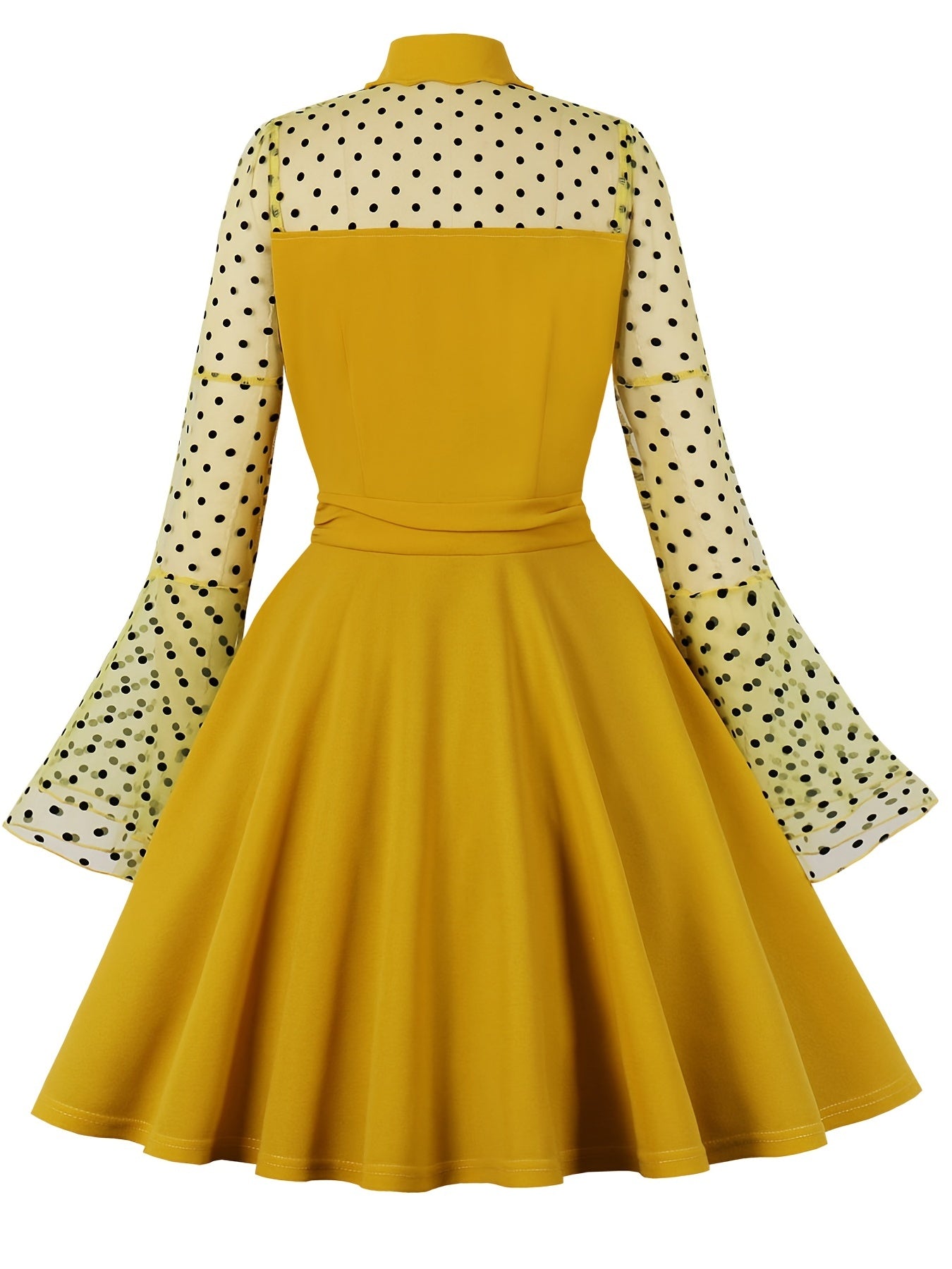 gbolsos Contrast Mesh Polka Dot Embroidery Dress, Vintage Flared Sleeve Waist Summer Dresses, Women's Clothing