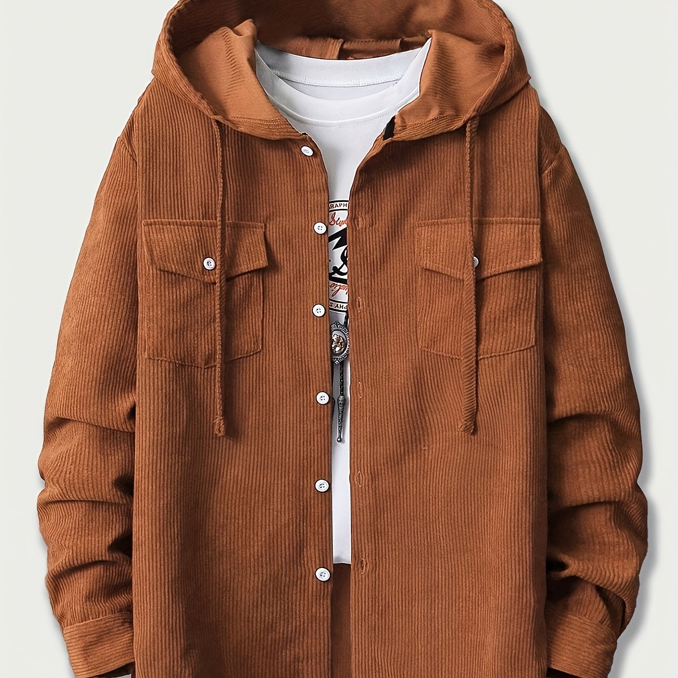gbolsos Men's Casual Solid Button Up Long Sleeve Hooded Shirt, Men's Clothes For Spring Summer Autumn, Tops For Men