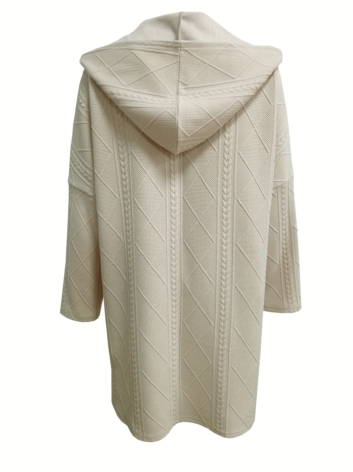 gbolsos Textured Solid Hooded Jacket, Casual Open Front Drop Shoulder Outerwear, Women's Clothing