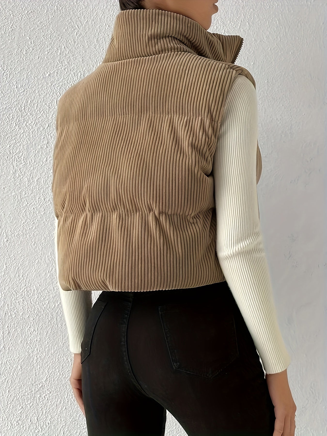 gbolsos Zip Up High Neck Vest, Casual Solid Simple Sleeveless Vest, Women's Clothing