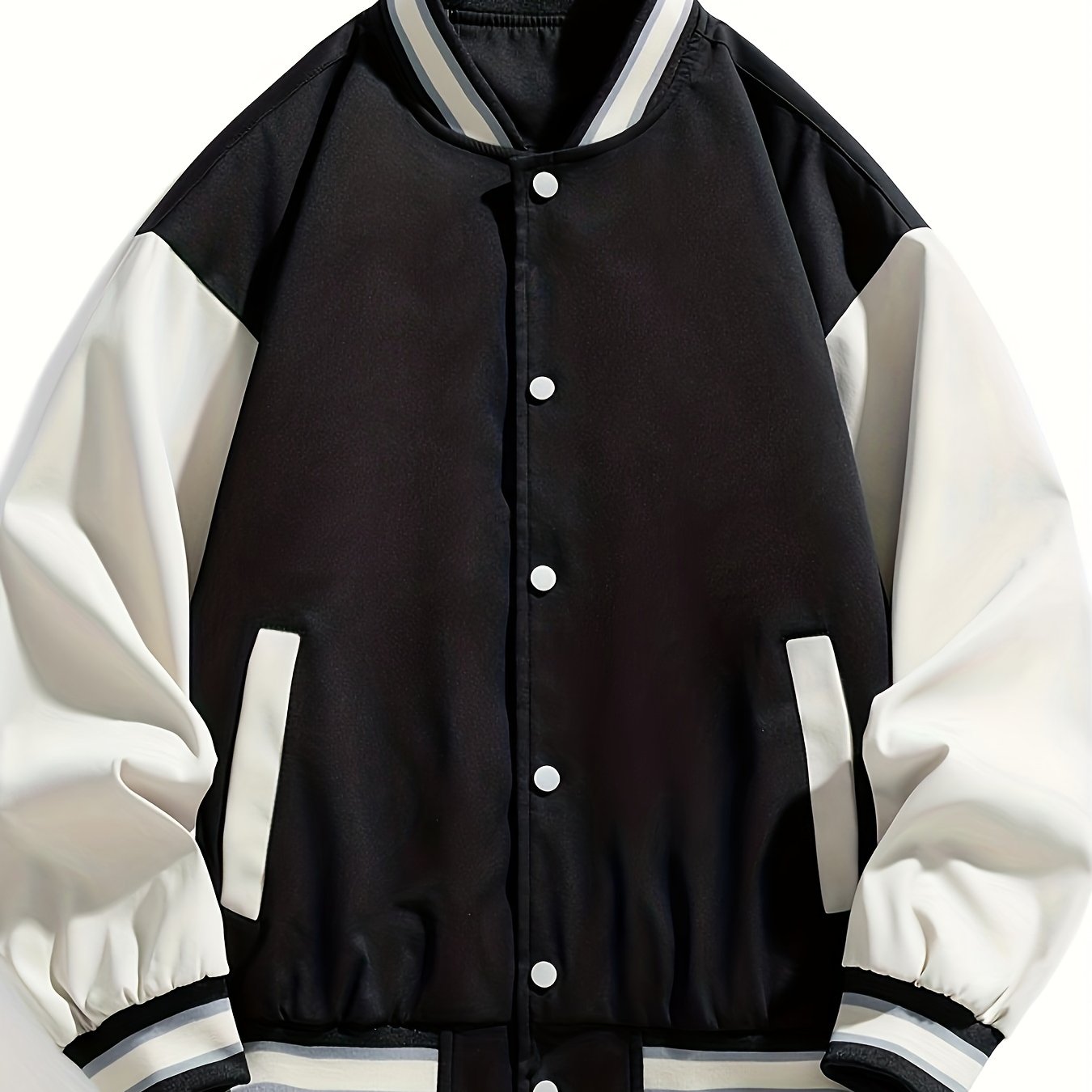 gbolsos Men's Autumn Winter Baseball Jacket Contrast Color Raglan Band Collar Jacket For Males, Men's Clothing, Plus Size