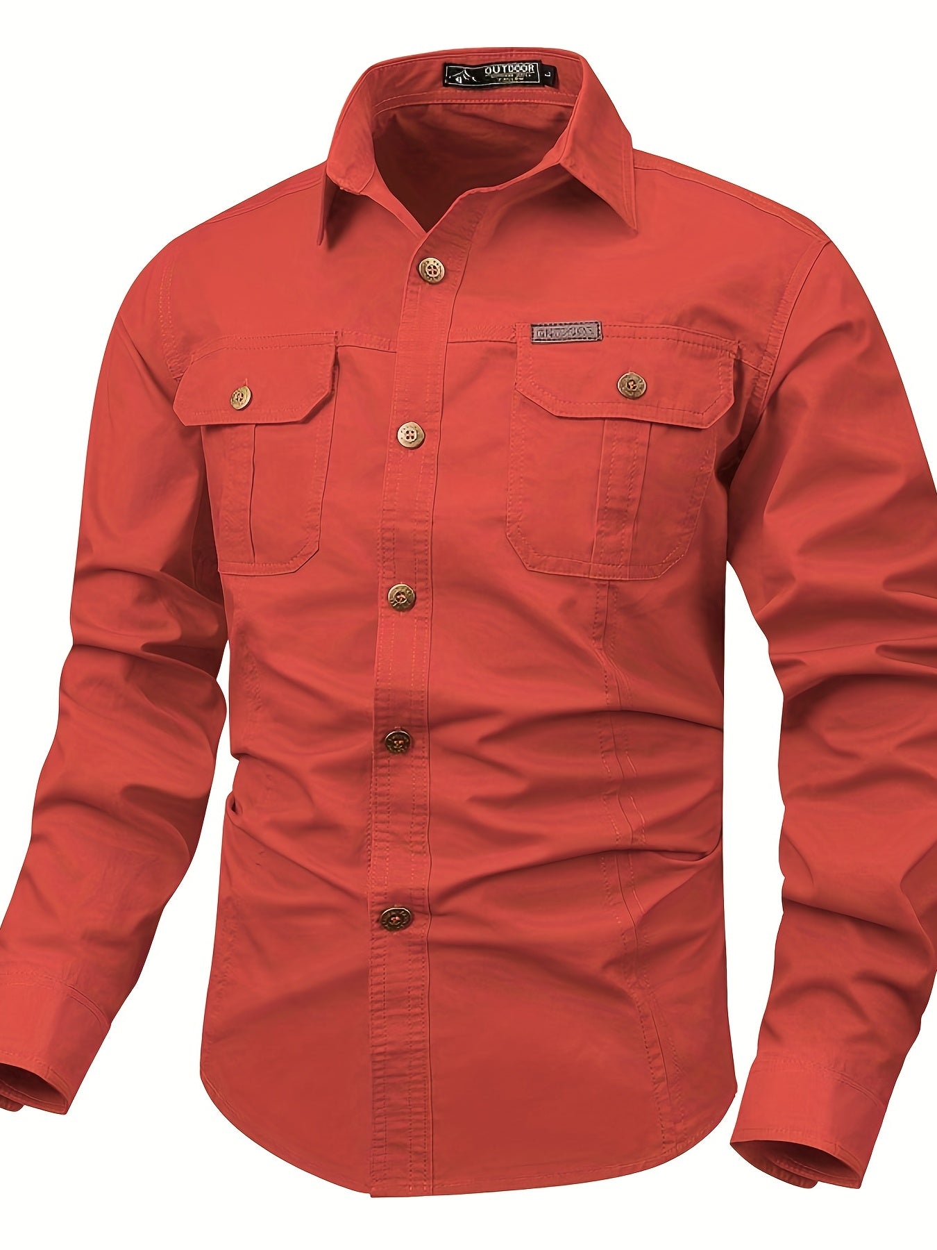 gbolsos Trendy Men's Casual Long Sleeve Cargo Shirt With Pockets, Men's Shirt For Spring Autumn, Tops For Men