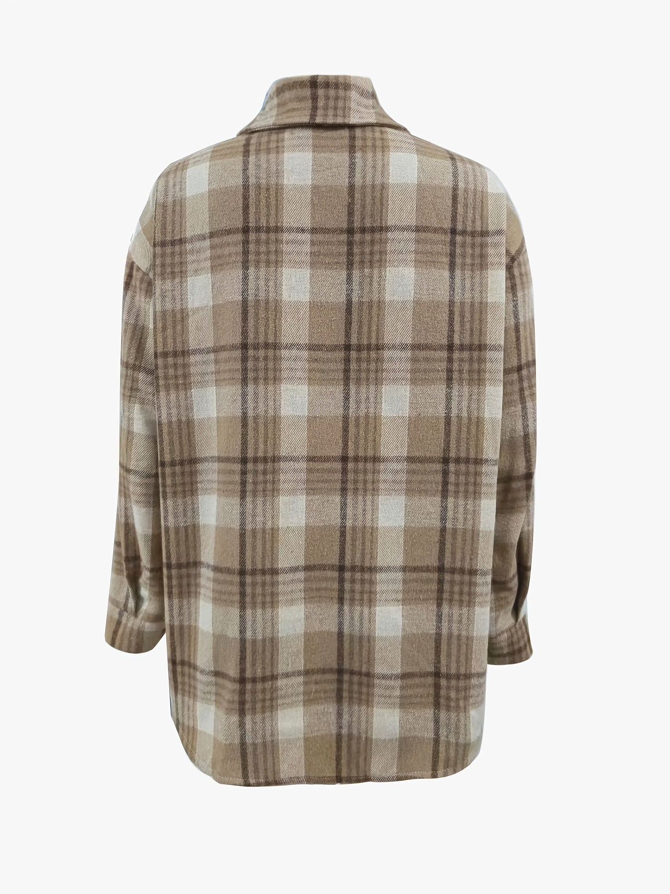 gbolsos Preppy Button Plaid Drop Shoulder Jacket, Casual Long Sleeve Jacket For Fall & Winter, Women's Clothing