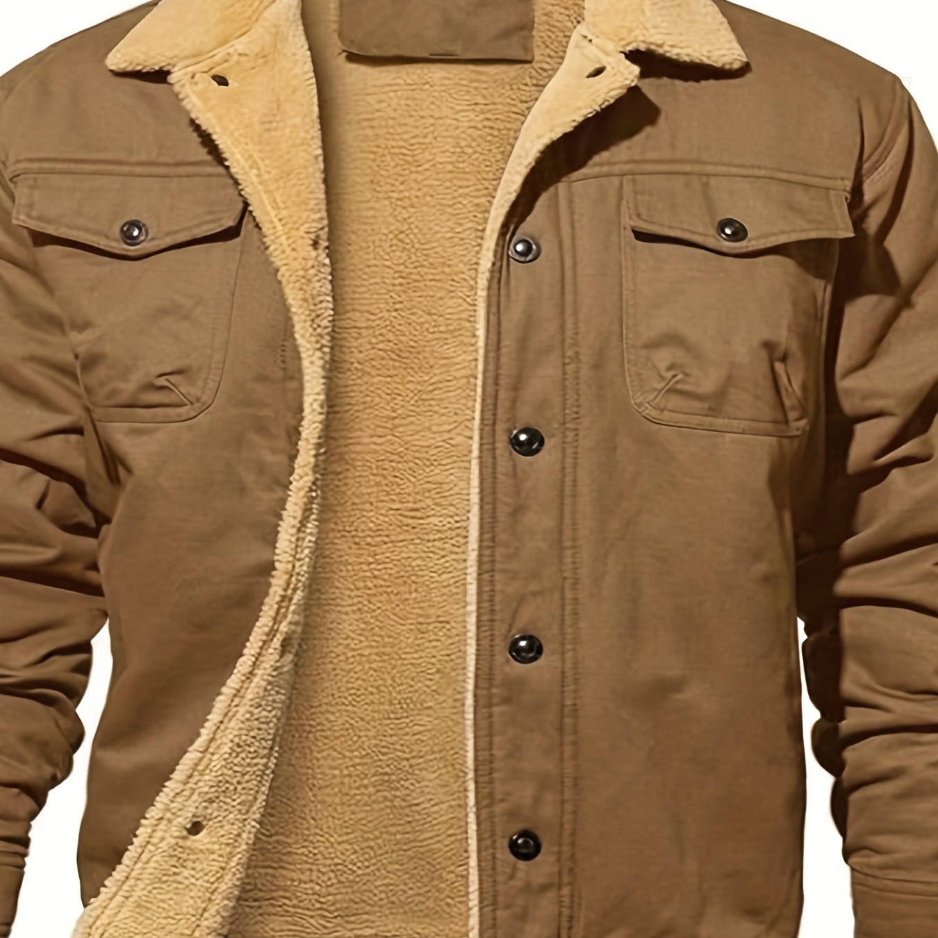 gbolsos Men's Warm Fleece Cargo Jacket For Fall Winter, Casual Warm Thick Coat For Outdoor Activities