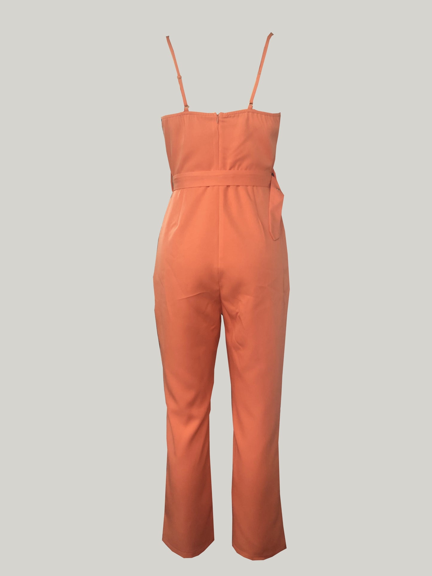gbolsos Solid V-neck Belted Cami Jumpsuit, Elegant Sleeveless Jumpsuit For Spring & Summer, Women's Clothing