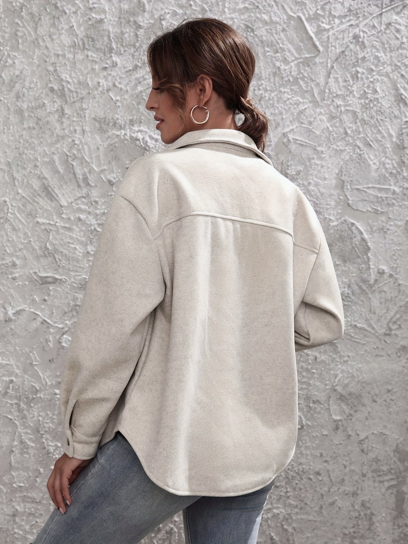 gbolsos Solid Simple Shacket Jacket, Casual Button Front Long Sleeve Outerwear, Women's Clothing