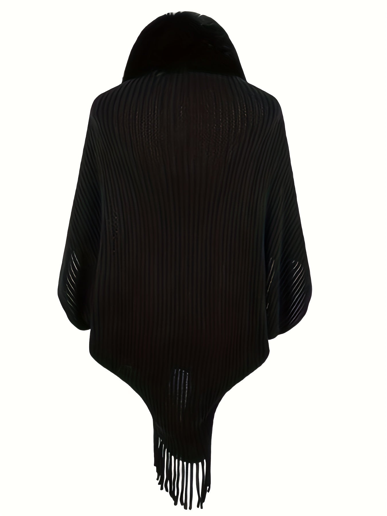 Tassel Cape Knit Sweater, Casual Open Front Solid Sweater, Women's Clothing